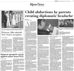 The Japan News (by The Yomiuri Shimbun Newspaper) - Child abductions by parents creating a diplomatic headache